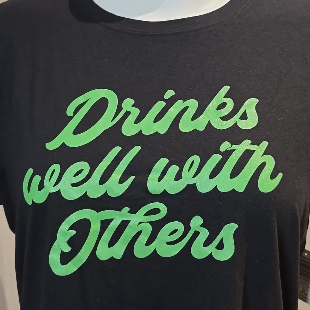Torrid - "Drinks Well with Others" Classic Fit Signature Jersey Tee, Deep Black  - Picture 4 of 14